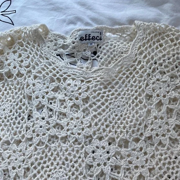 Creazioni Effeci Vintage Long Sleeved Crochet Knit Floral Shirt Sweater - Picture 3 of 7